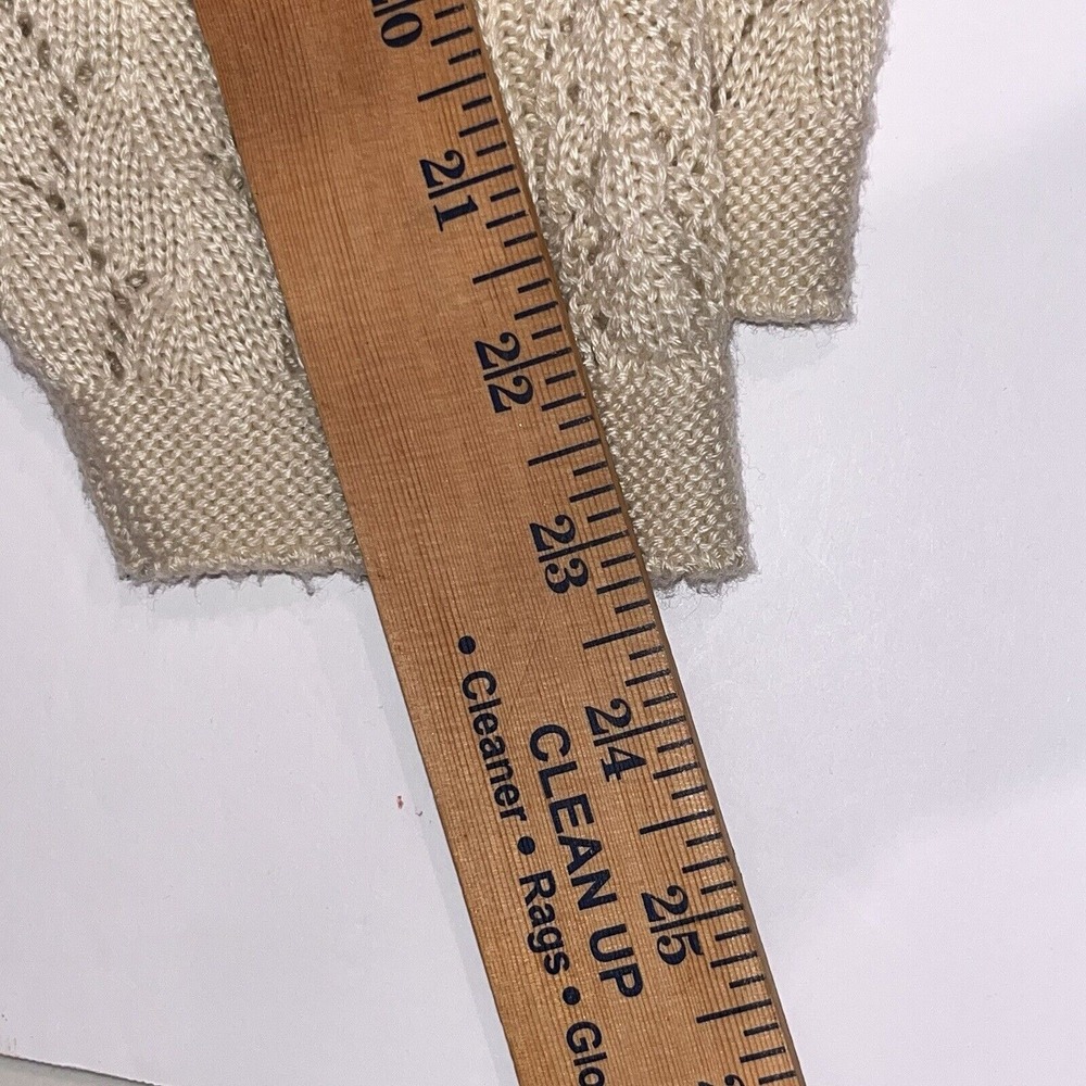 VTG Beige Cable Knit Cardigan Pearl Buttons Womens Approx M Granny Cottage READ - Picture 8 of 9